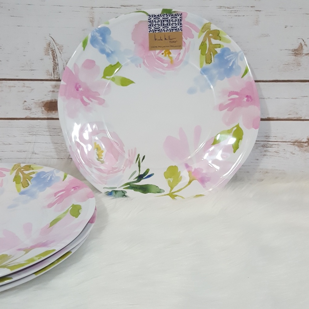 Nicole Miller Floral Melamine Dinner Plates Set 4